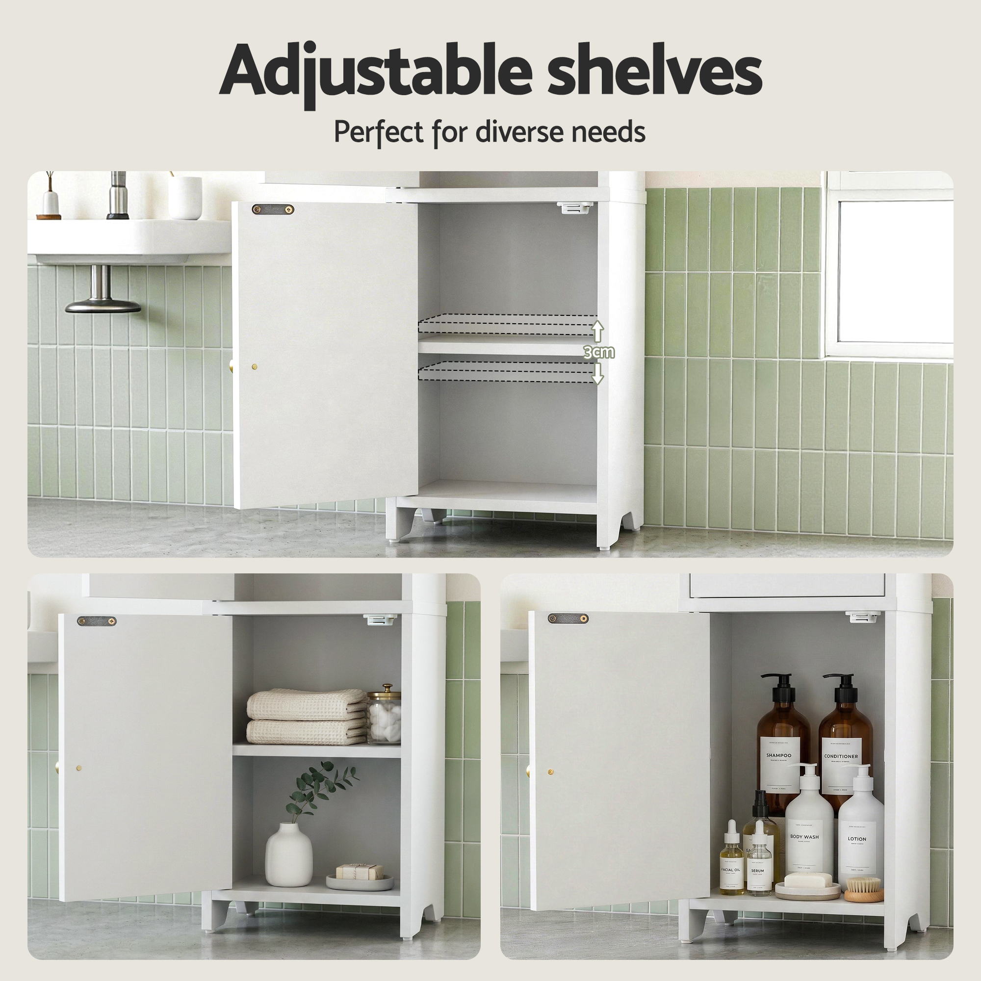 Artiss 2x Bathroom Storage Cabinet 2-Tier Slim Toilet Organizer Adjustable White โ image 6