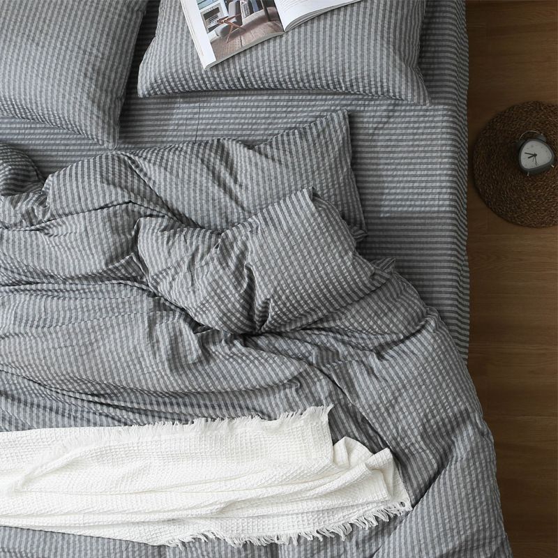 Cotton Seersucker 4 Piece Set Washed Striped 48x74cm pillowcase [a pair] — image 2