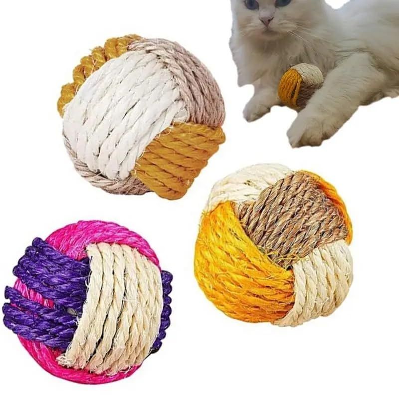 3pcs,Cat Sisal Ball Colorful Cat Ball Toy Cat Rolling Sisal Ball Toy 1pc Novelty Gift for Pets Random Color Cat Toys Pet Toy — image 3