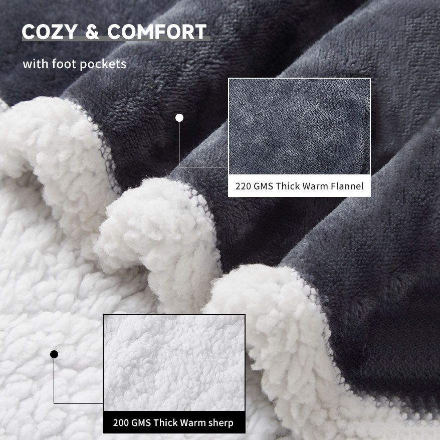 Wearable Electric Heated Blanket with Foot Pocket 127x177cm and Suede Fleece Slippers Set AU 13-14, Winter Warm Home Comfort Bundle — image 4