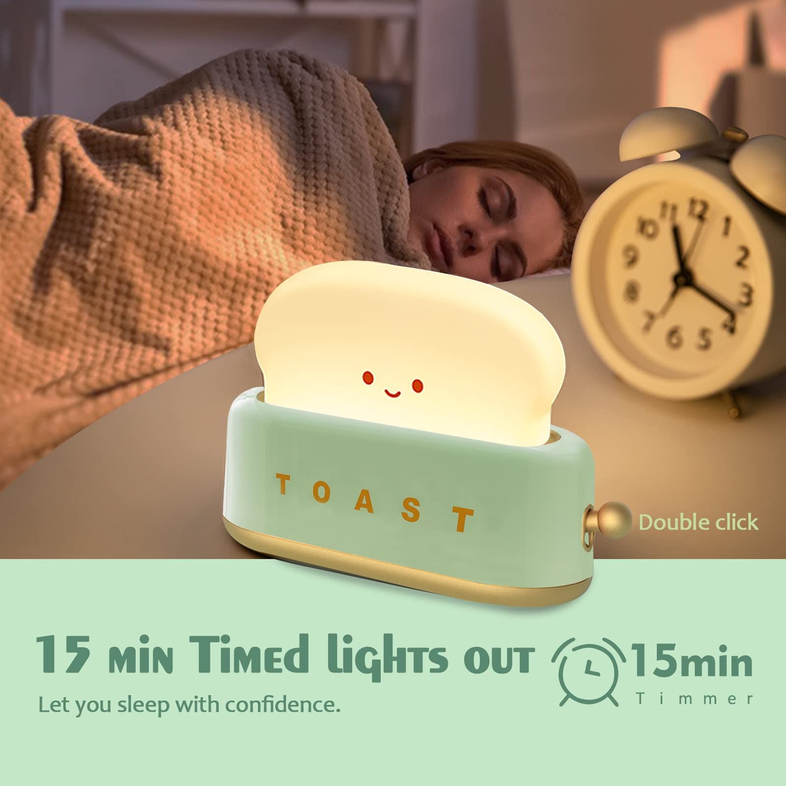 Cute Desk Decor Toaster Lamp, LED Toast Bread Night Light Rechargeable and Portable Light with Timer — image 2