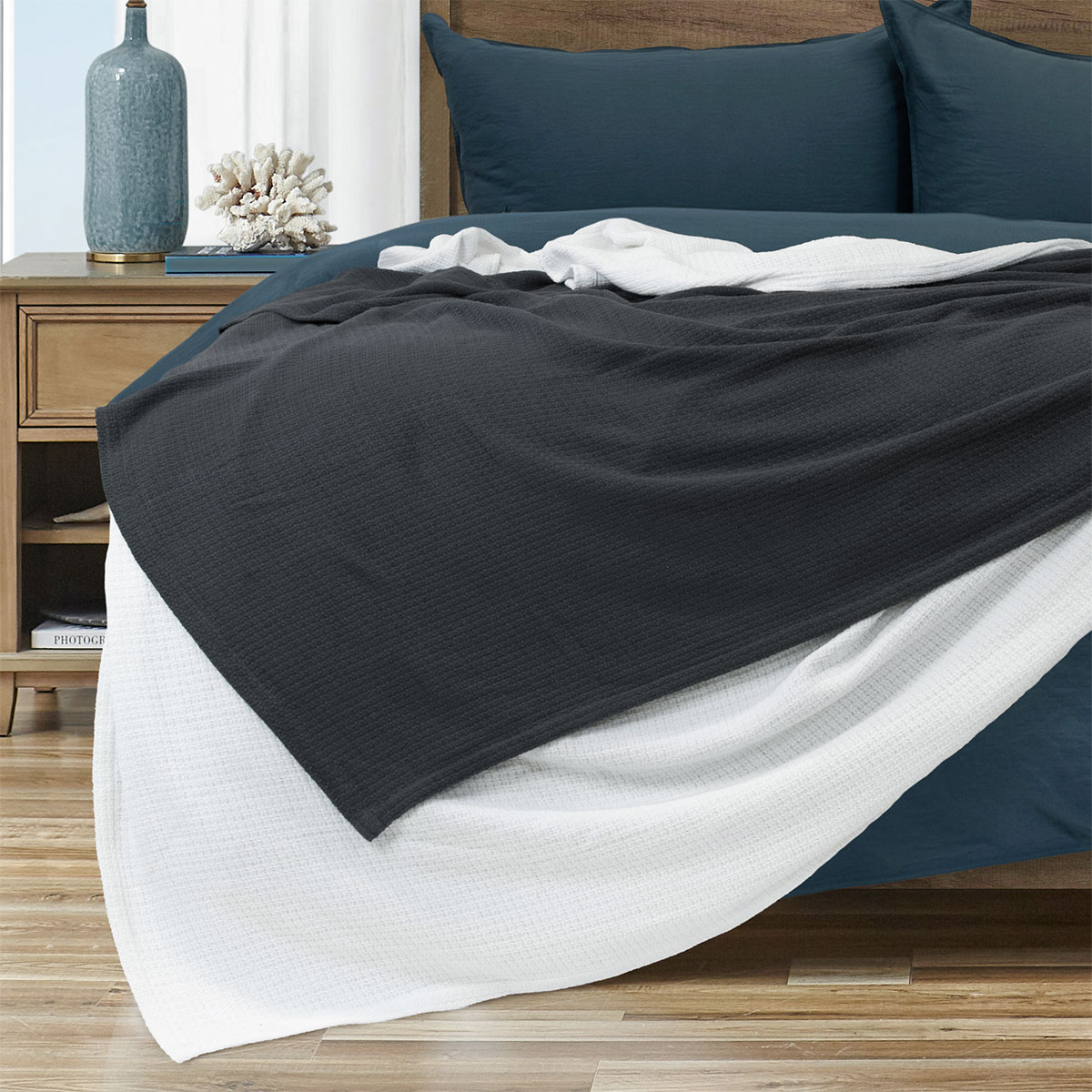 Algodon Sophie Cotton Waffle Blanket Queen 245x240cm Charcoal โ image 3