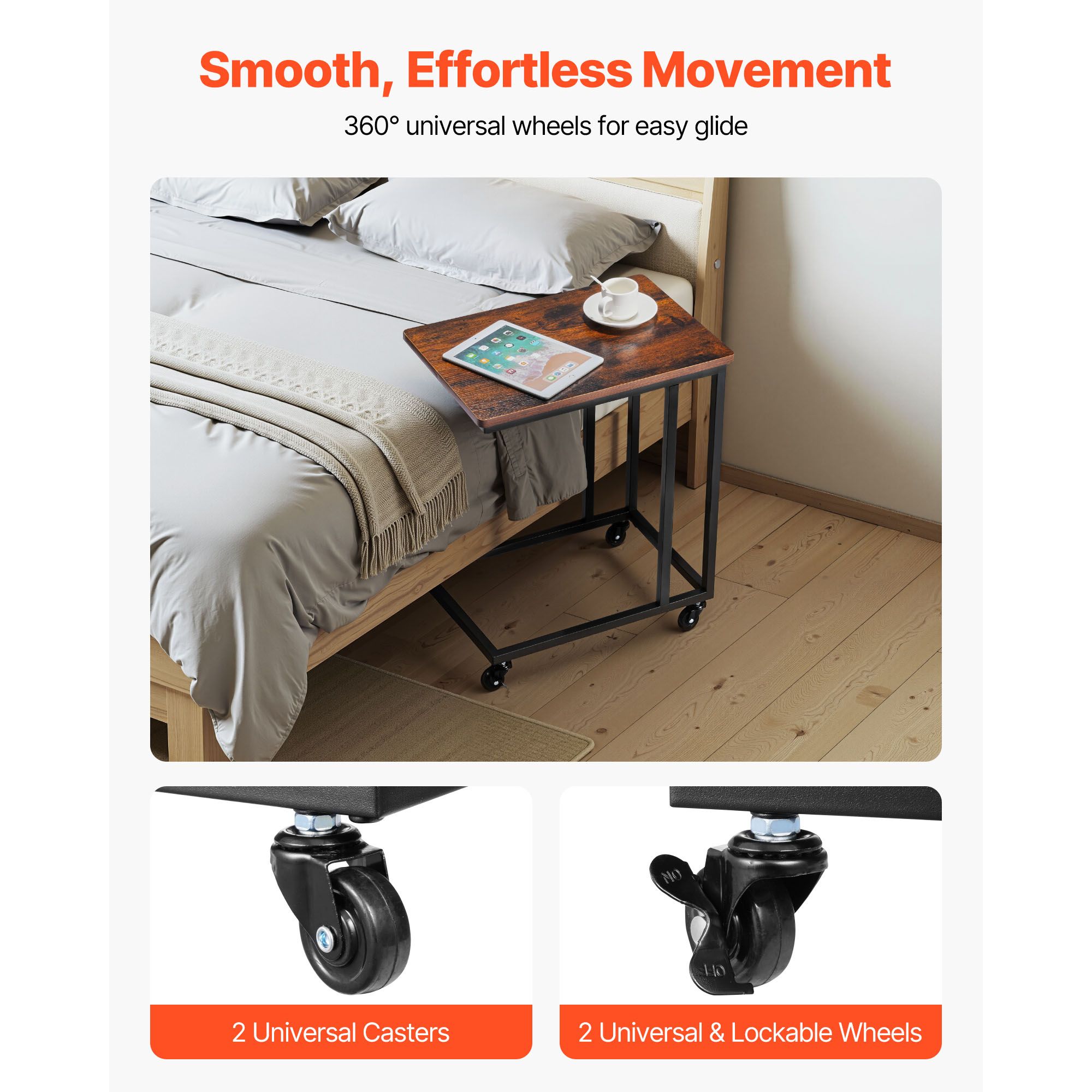 C Table, C Shaped Sofa Side Table with Metal Frame Rolling Casters, Portable C Shaped End Stand for Living Room Bedroom Office, 19.69 x 13.78 x 23.82 inches — image 3