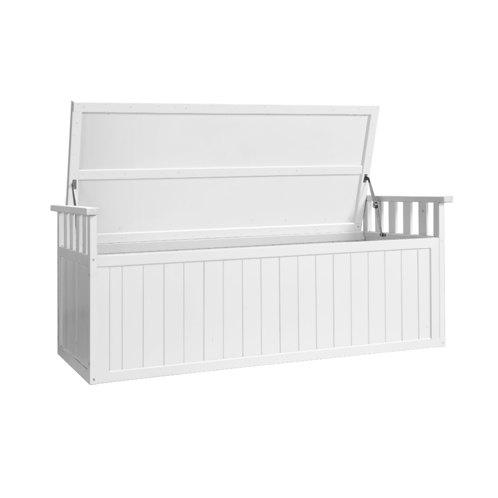 Gardeon Outdoor Storage Bench Box 129cm Wooden Garden Toy Chest Sheds Patio Furniture XL White โ image 4