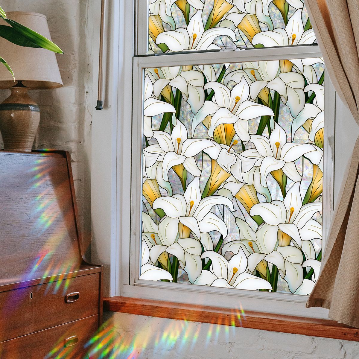 Window Film,Rainbow Window Privacy Film,Green Vines Leaves Double Sided Static Glass Window Clings Stickers for Home Office Living — image 2