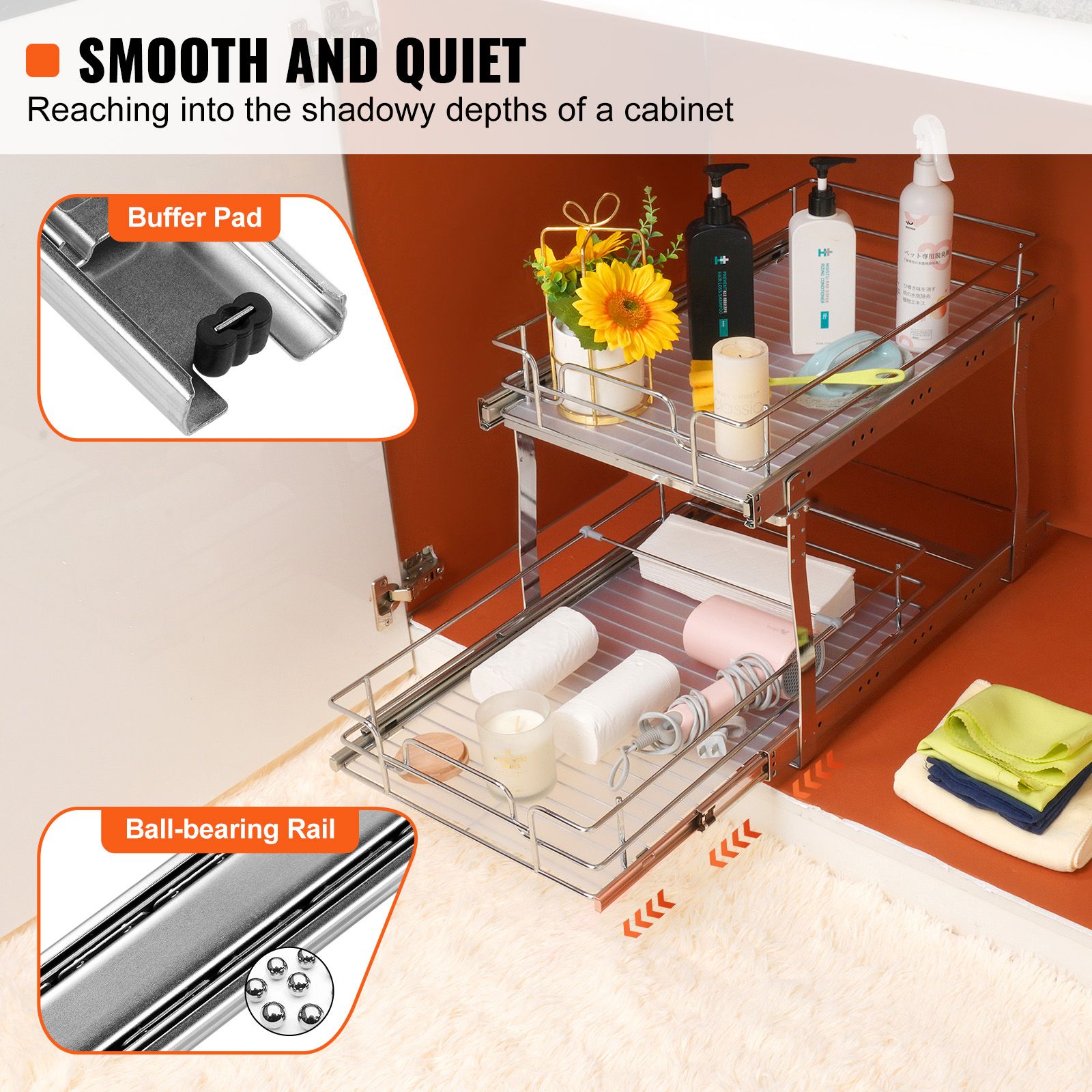 2-Tier Wire Pull Out Cabinet Under Sink Organizer 14 × 21 Inch Drawer Basket — image 3