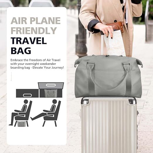 Travel Duffle Bag with Trolley Sleeve, Weekender Overnight and Gym Bag for Carry On Travel, Hospital Stays and Short Trips, Grey — image 2