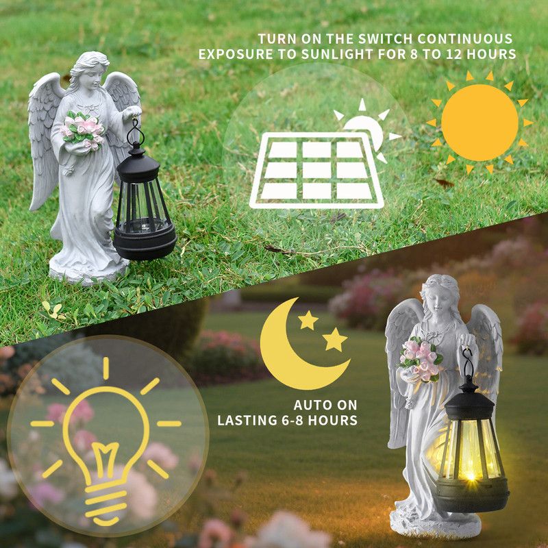 Solar-Powered Angel Lantern Outdoor Light, Resin Waterproof Garden Decorative Light, Walkway and Lawn Mood Light, Garden Statue Ornament for Ambiance — image 2