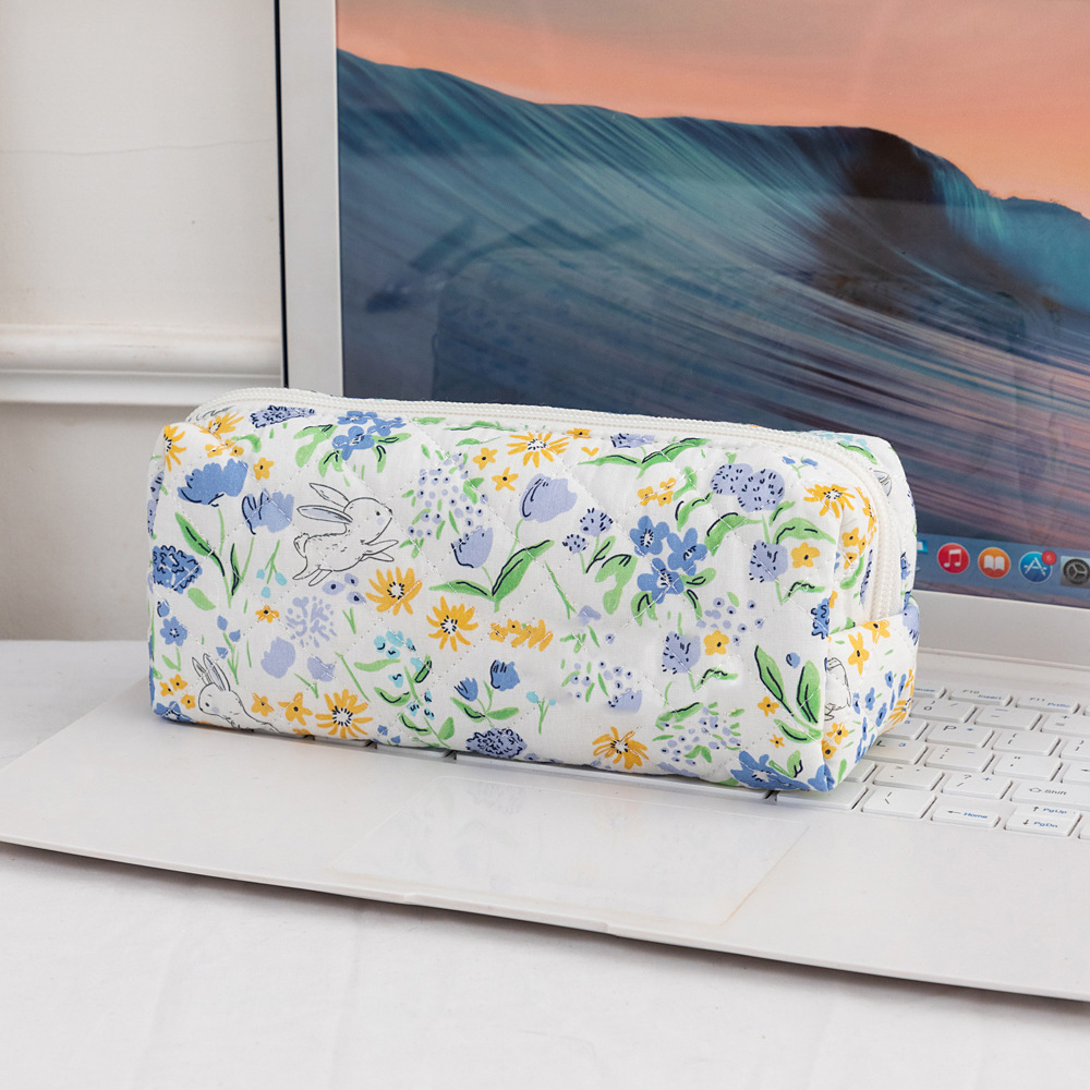 3SET Quilted Floral Makeup Bag Collection Cute Rabbit Pattern Cosmetic Pouch &Travel Toiletry Organizer & Pencil Case for School and Home — image 4