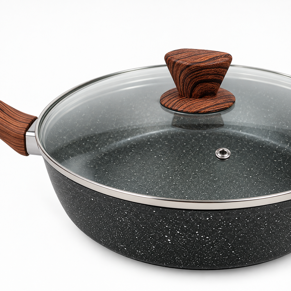 28cm PFOA Free Non-Stick Saute Pan with Lid, Marble-Effect Non-Stick Coating, Induction Compatible, Soft-Touch Handle, Dishwasher Safe — image 4