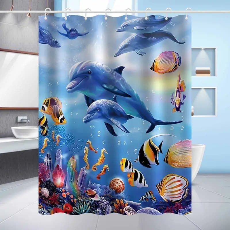 Dolphin Shower Curtain Waterproof Mildew Resistant, 120 × 180cm — image 4