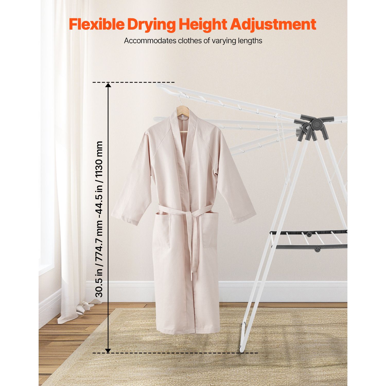 2-Tier Foldable Clothes Drying Rack with Sock Clips & 21 Drying Rods White — image 4
