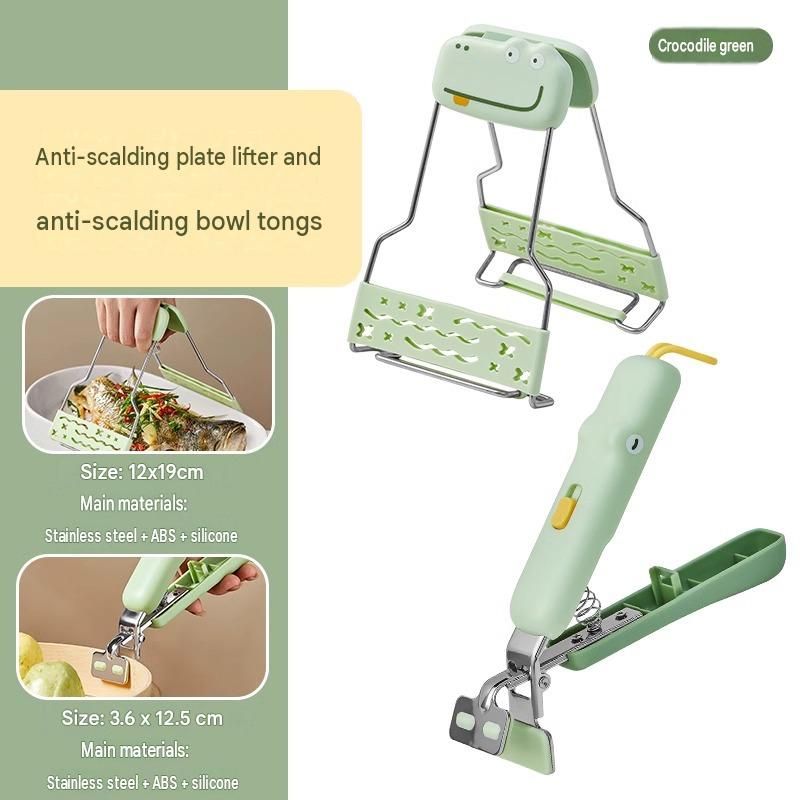 Anti-Scald Dish Lifter and Bowl Gripper Set - Adjustable Silicone Grip Stainless Steel Kitchen Tool for Steamer Oven Microwave Safe Hot Plate Removal — image 2