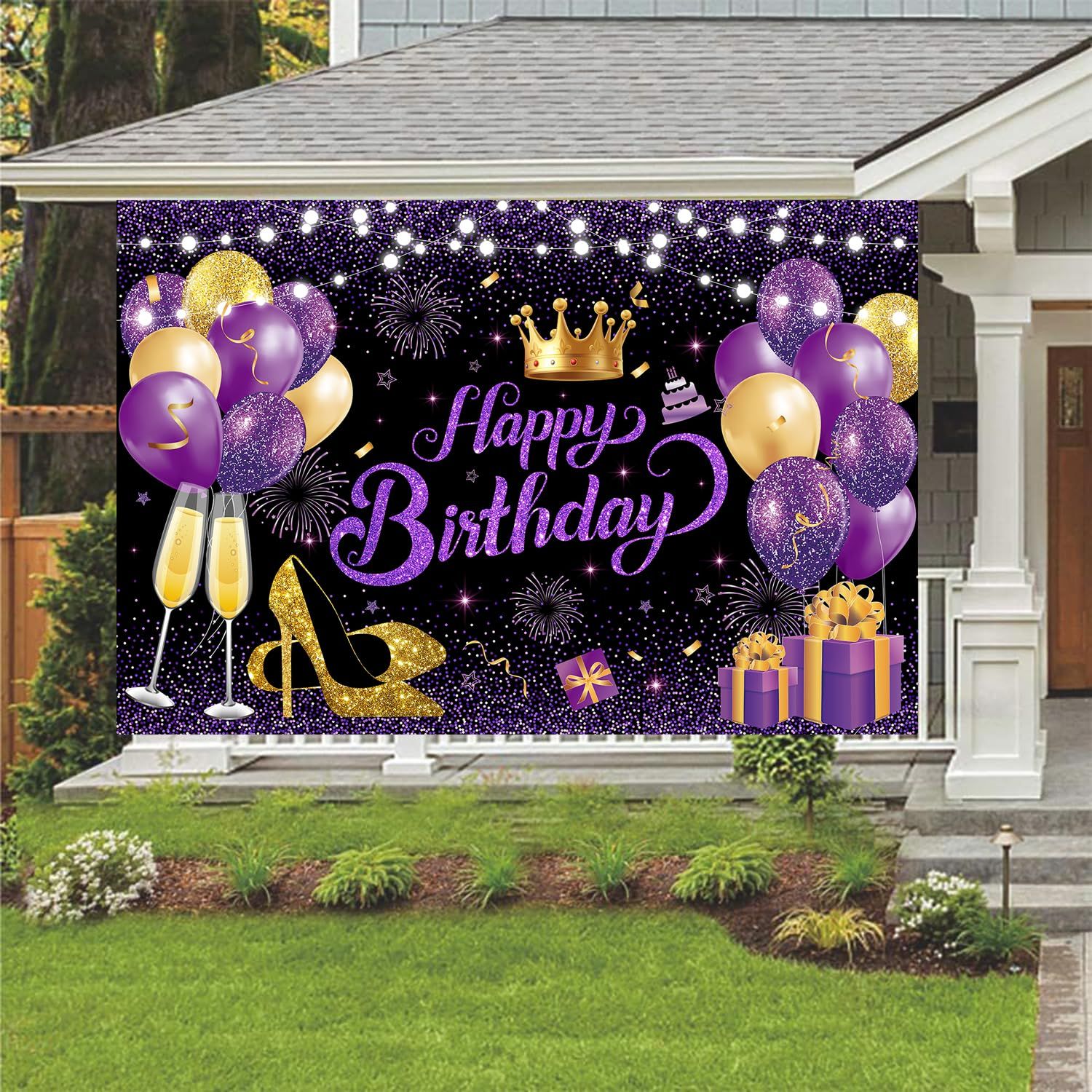 180x110 cm Black Purple Gold Happy Birthday Party Backdrops Cloth 71x43 in. Birthday Celebration Photography Backgrounds Glitter — image 5