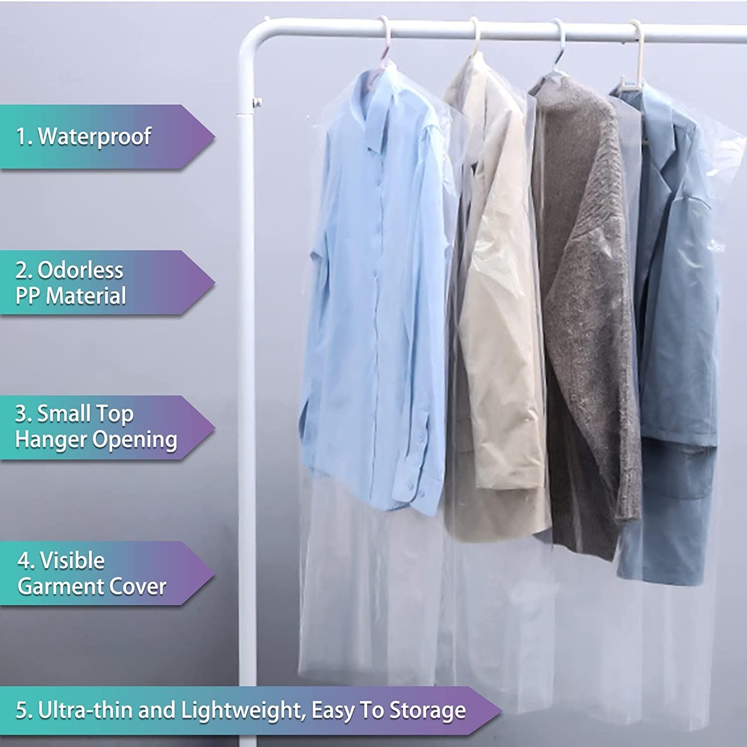 20Pcs Plastic Clear Garment Bags, 23.6 × 47.2 Inches Dry Cleaning Laundrette Suit Clothes Dustproof Storage Bags Hanging Garment Cover for Closet Storage, Dry — image 4
