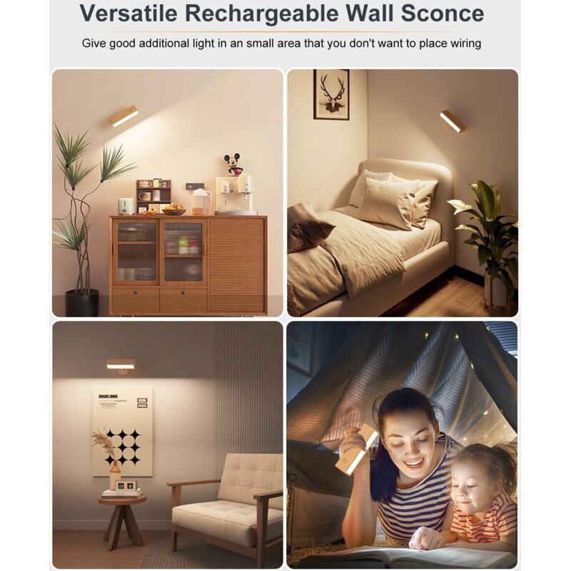 Applique Wall of Indoor in Wood, Lamp Wall of Chevet Lamp Wall Wireless a Chargement USB, 15 × 3 × 4.3cm, 3cm — image 3