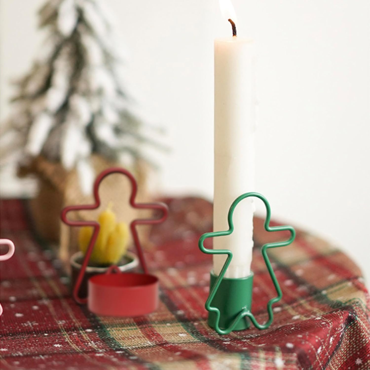 2 Pack Christmas Candles - Gingerbread & Nutcracker Shaped Candles - Arch Design - Red & Green Festive Decor - Perfect Centerpiece or Gift Idea — image 2