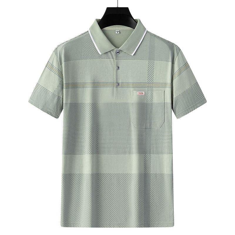 Men Summer Cotton Polo Shirt Loose Breathable B011 Gray XXXL โ image 3
