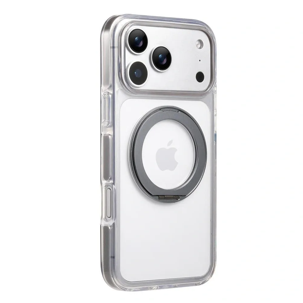 Clear MagSafe iPhone 17 Pro Case with 360° Rotating Ring Stand - Grey Edition