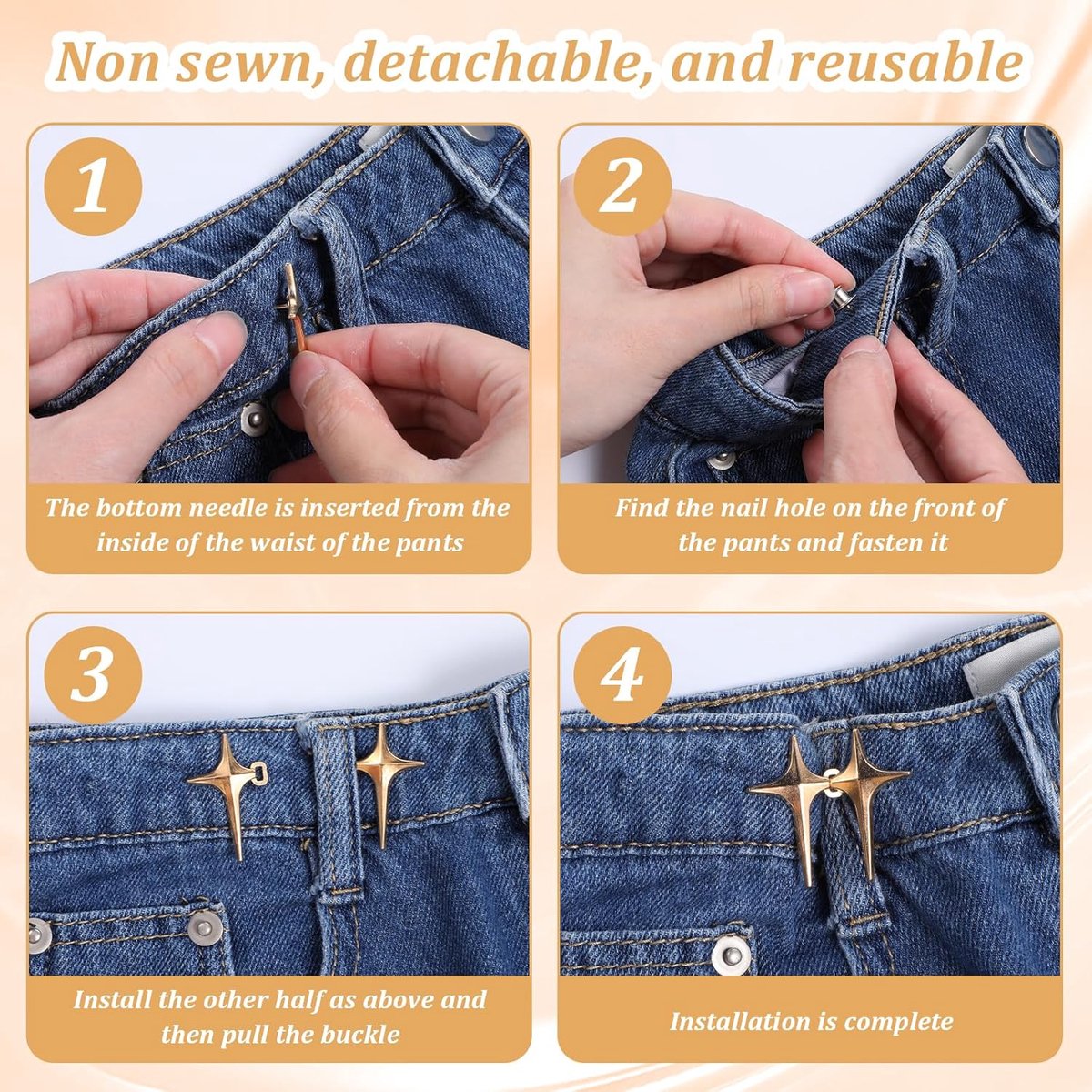 12 Pieces - Waist Extender - Tightening Button Adjuster Buttons - Star Trouser Waist Buckle - Adjustable Waistband Clips - Trouser Waist Reinforcement — image 5