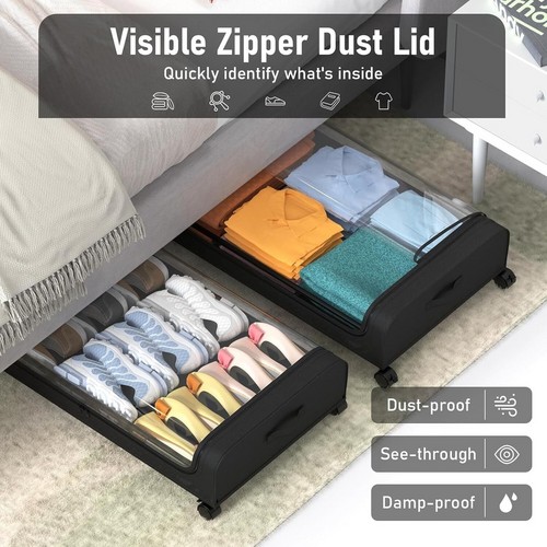 Black Square Under-Bed Storage Rack with Wheels Sturdy Easy to Move for Bedroom AU โ image 3
