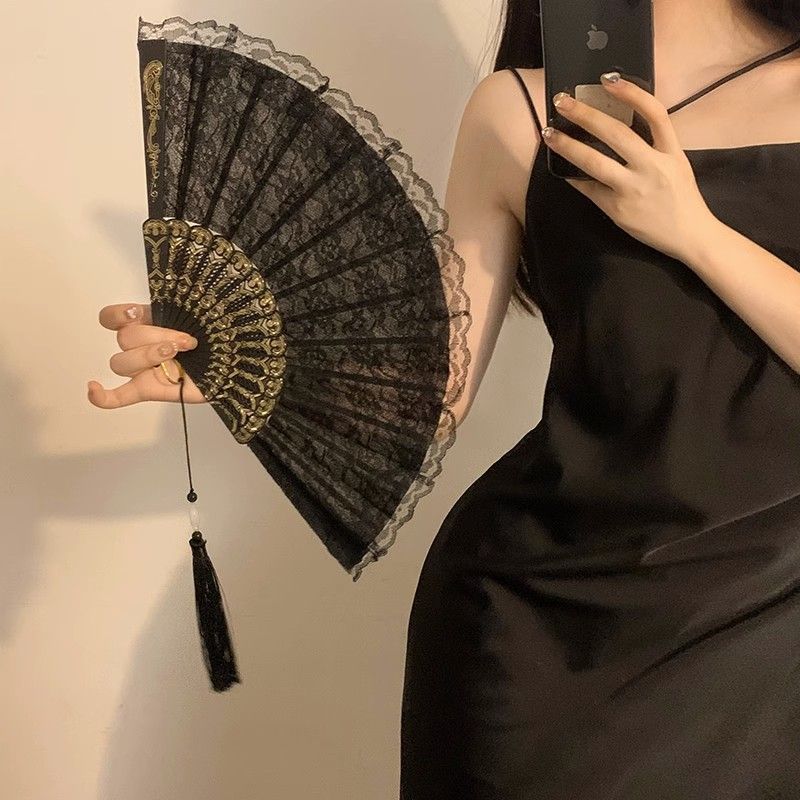 Foldable Lace Fan Handheld Chinese Vintage Style Hand Held Folding Fans for Party Wedding Dancing Decoration — image 5