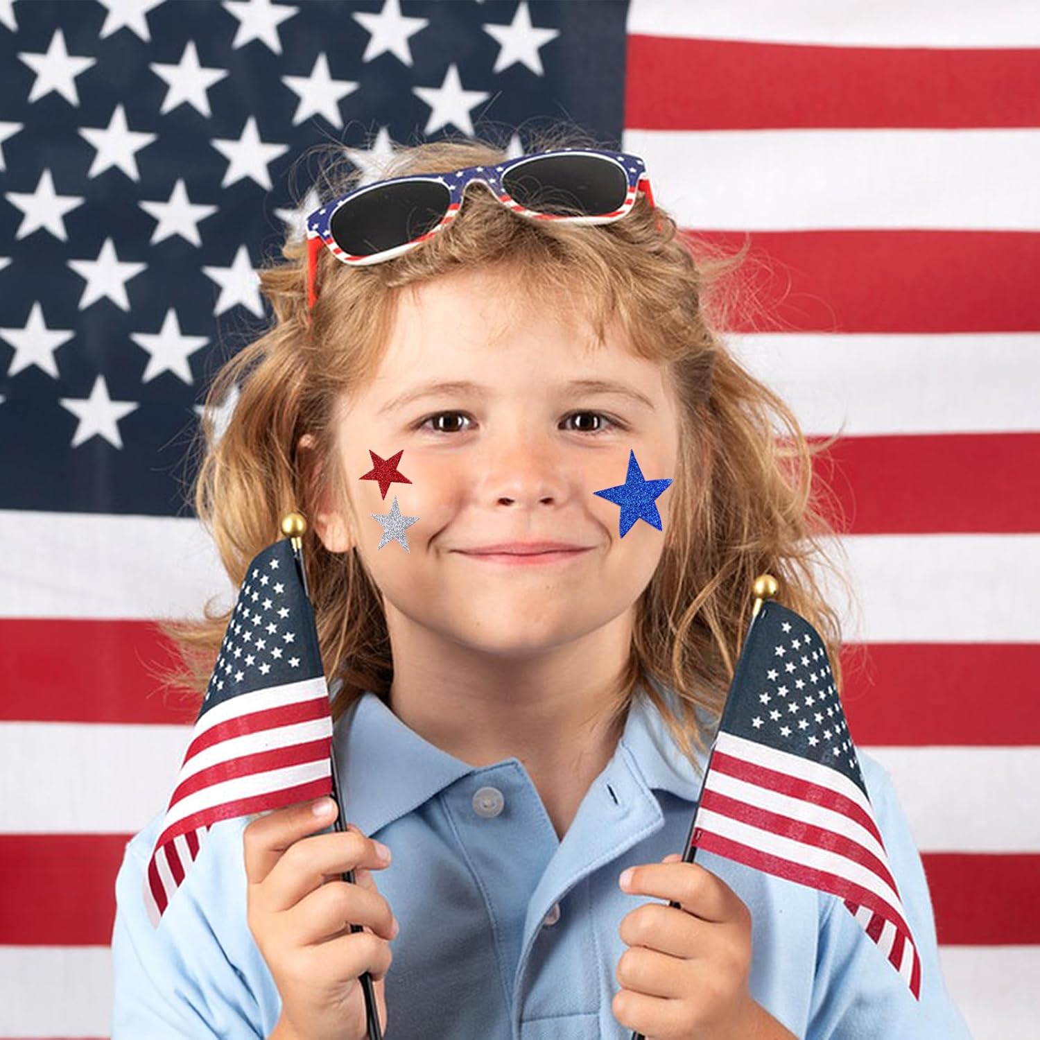 360Pcs Star Stickers - Red Blue Silver USA Patriotic Star Stickers Self Adhesive 4th of July Sticker Glitter Foam Stars Shaped Sticker for Kids Reward Art — image 4