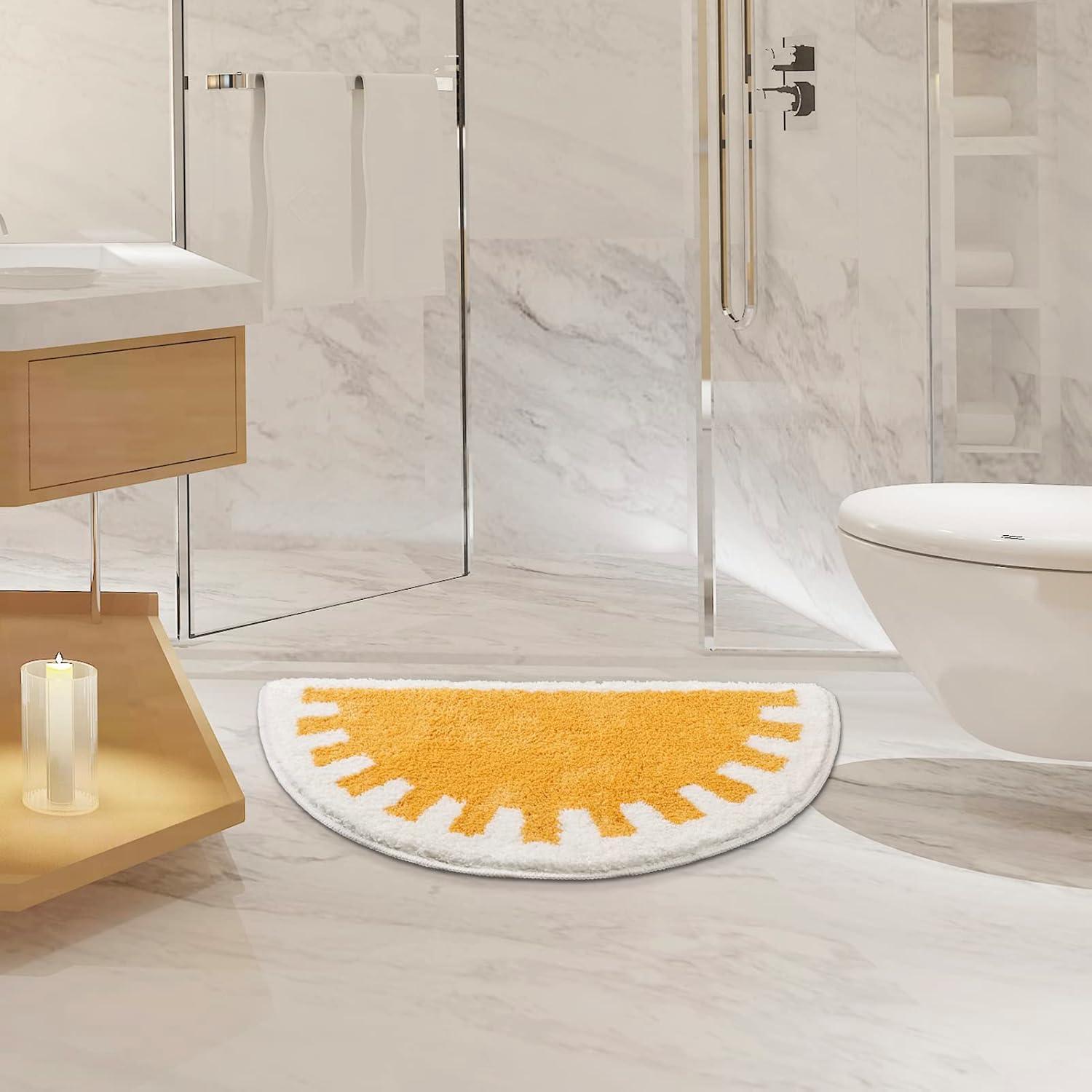 Bathroom Rugs Sun Bath Mat, Half Circle Cute Sunrise Bath Mat Soft and Fluffy, Water Absorbent Bath Rug Machine Washable Bathroom Mat — image 3