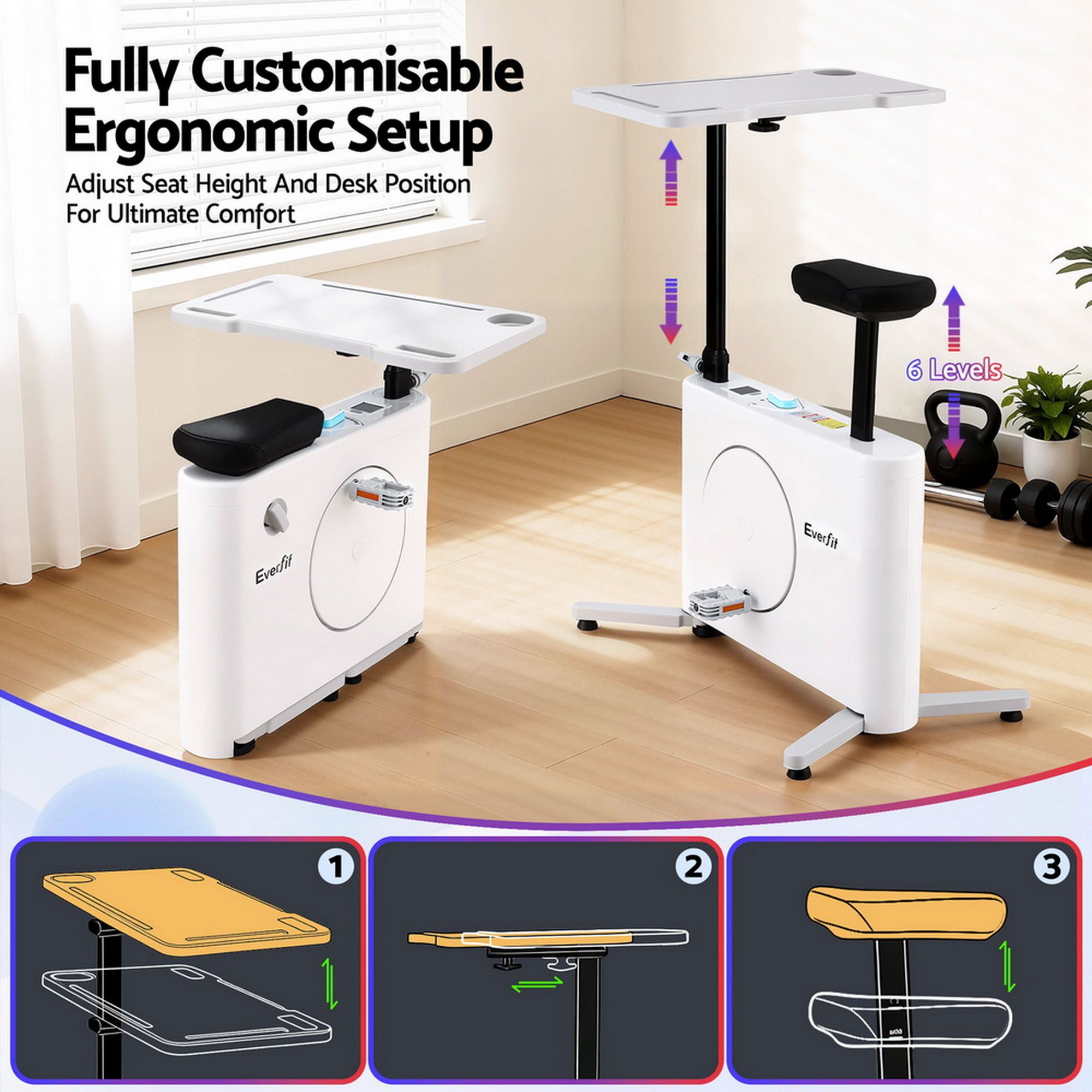 Everfit Exercise Bike Magnetic Desk Bike with Tabletop Fitness Home Workout Gym โ image 6