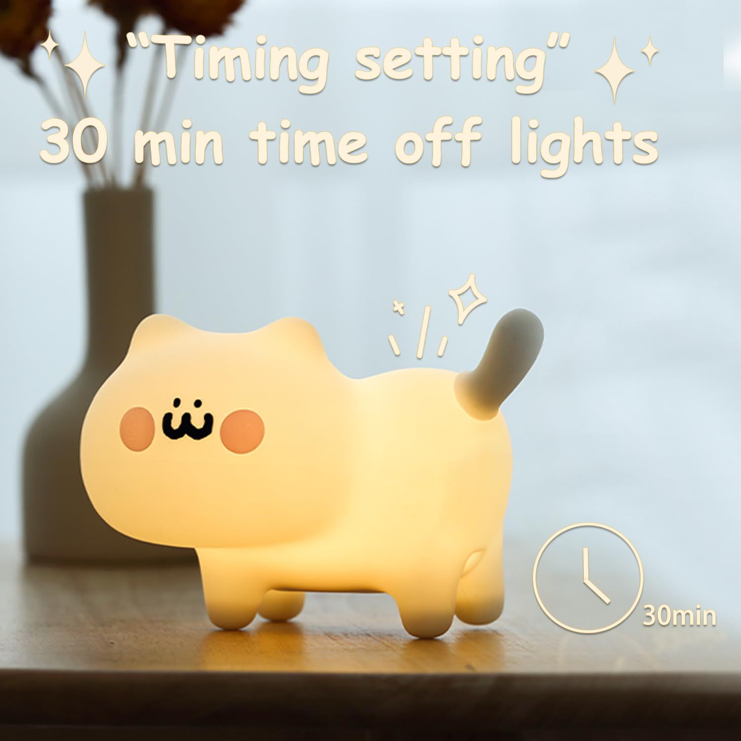 LED Nursery Night Lights for Kids, Animal Cat Silicone Night Light with Touch Sensor, Warm White Portable and Rechargeable Sleep — image 2