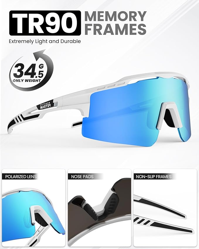 OutdoorMaster Hawk II Polarized Sports Sunglasses for Men Women, TAC 100% UV400 Protection TR90 Frame Cycling Sunglasses, Baseball Running Fishing Golf — image 6