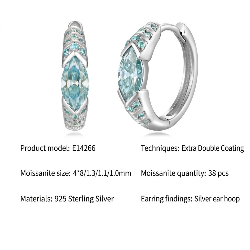 Elegant Ear Cuff with Teal Marquise Moissanite and 925 Silver Finish, Hypoallergenic and Tarnish-Resistant for Daily Wear and Light Formal Occasions, Featuring — image 2