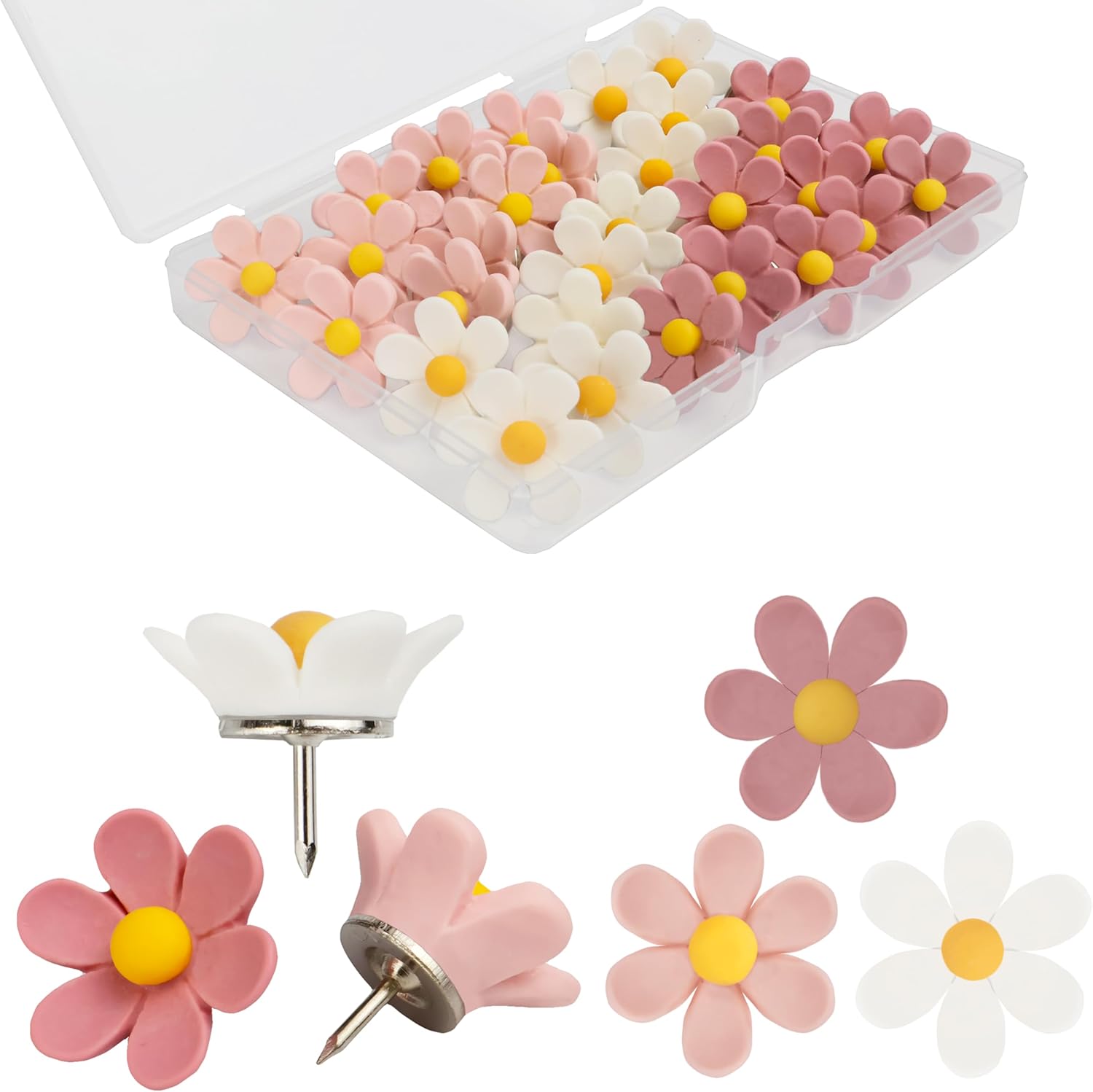 30 Pcs Flowers Push Pins Decorative Thumb Tacks in 3 Colors Cute Office Decor for Women Cork Board Bulletin Board, Photos Wall Maps and Other Offices Schools