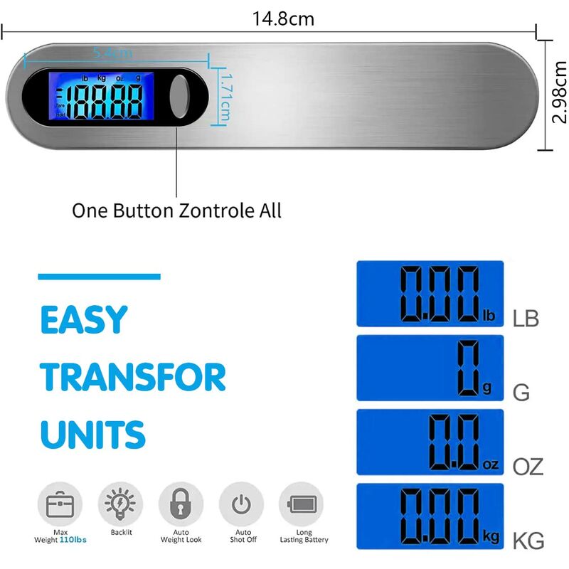 Travel Luggage Scale, Portable Digital Luggage Scale Max 50Kg/110Lb (Lb,G,Oz,Kg) Scale With Hook For — image 4