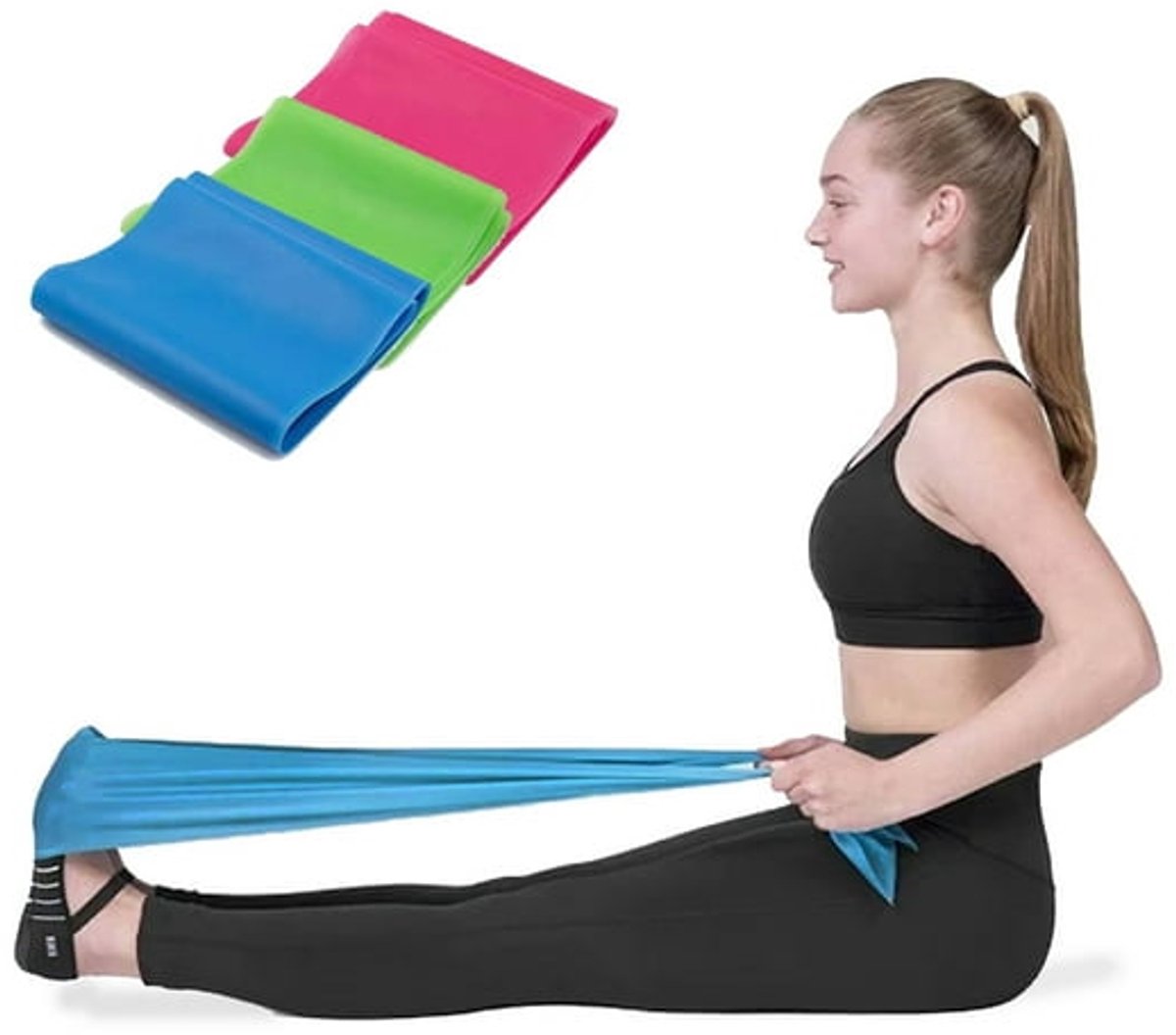 3 Items - Resistance Band - Yoga Stretch Band - Shoulder Resistance Band - Fitness Band (Blue + Red + Green) โ image 4