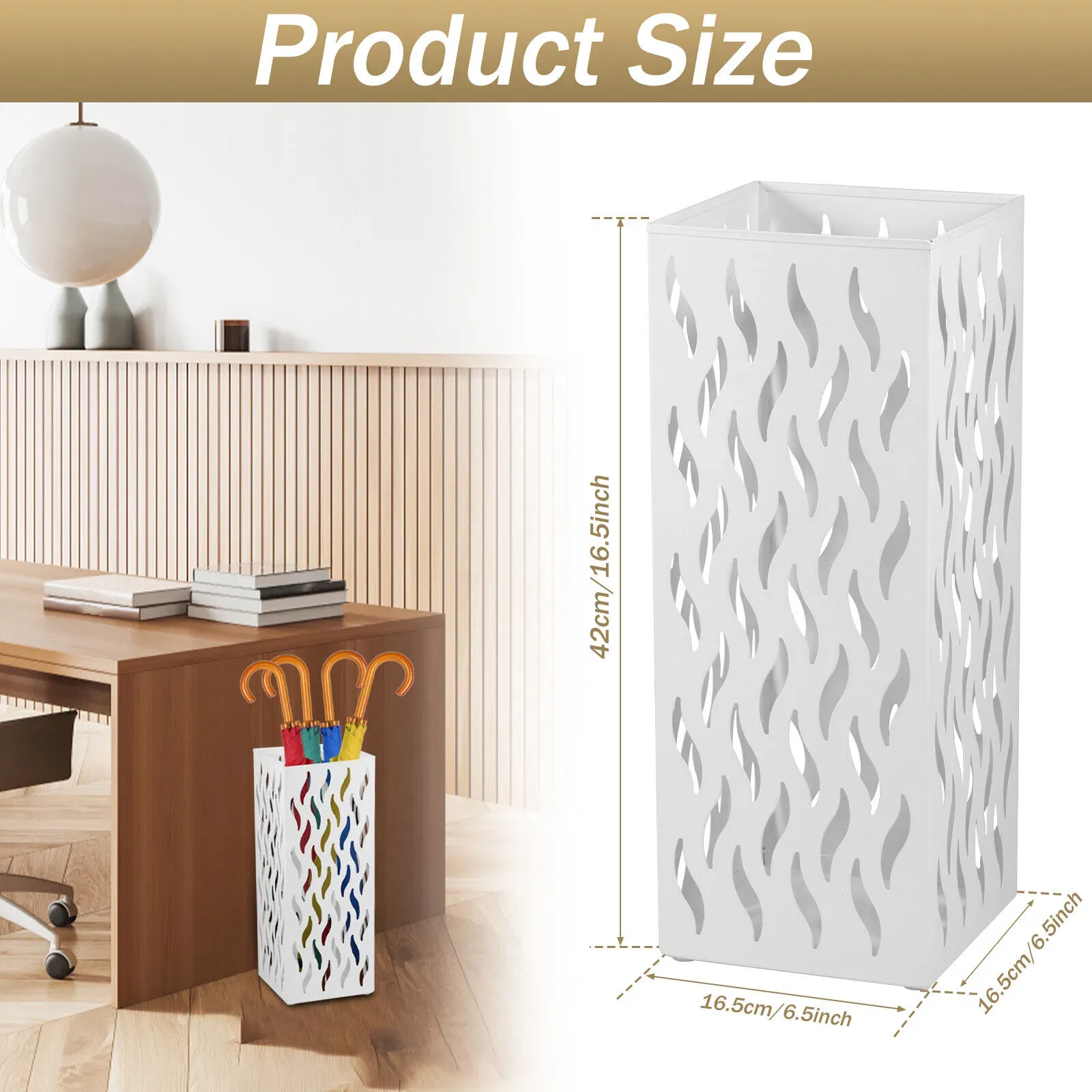 Rectangular Black Metal Umbrella Stand Holder - Space-Saving Design, 16.5x16.5x42cm โ image 6