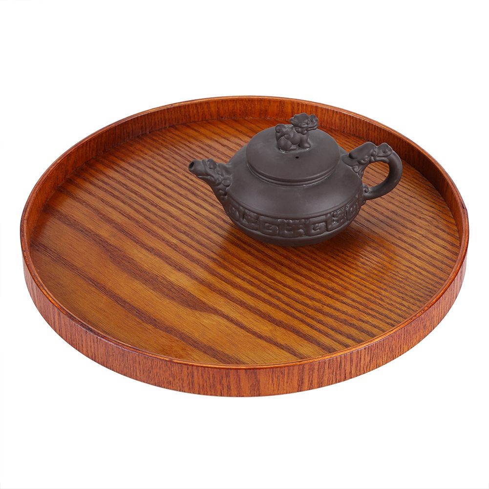 Round Natural Wood Serving Tray Wooden Plate Tea Food Server Dishes Water Drink Platter 27cm — image 6