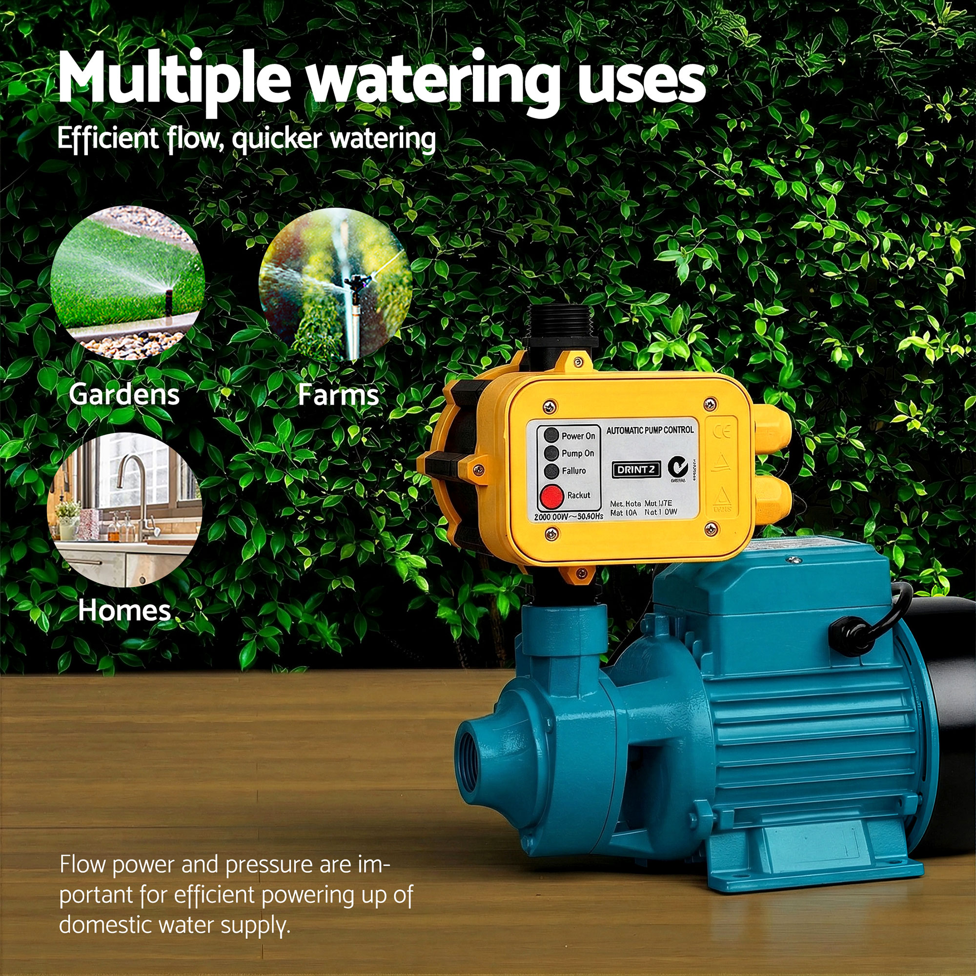 Giantz Peripheral Water Pump Garden Boiler Car Wash Auto Irrigation QB80 Yellow — image 5