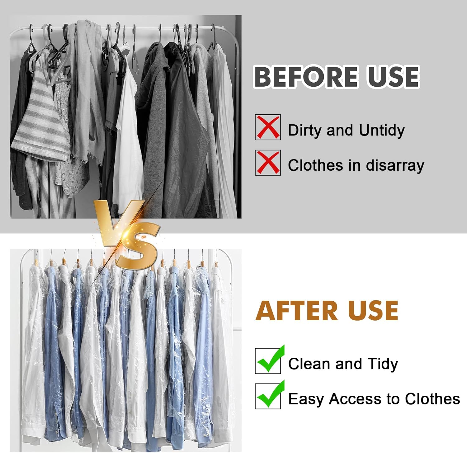 30 plastic clothing covers, 60 × 140cm laundry bags, transparent clothes hangers, clothing bags, dustproof garment protectors for clothes, shirts, jackets — image 4