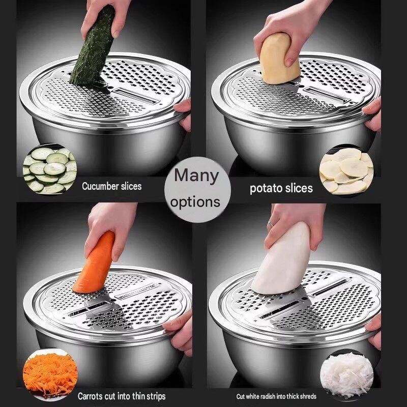 Home Salad Preparation Kit-Multifunctional Stainless Steel Vegetable Grater Bowl Set and Silicone Spatula - 28cm Kitchen Prep Tool for Slicing, Shredding โ image 3