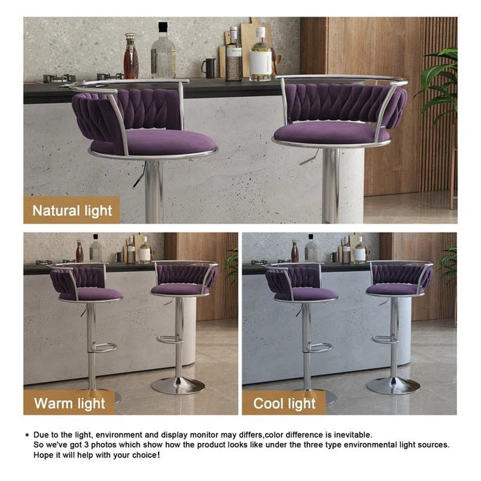 SERENITà Silver Swivel Upholstered Velvet Adjustable Height Counter Stool with Metal Frame Voilet (Set of 2) — image 4