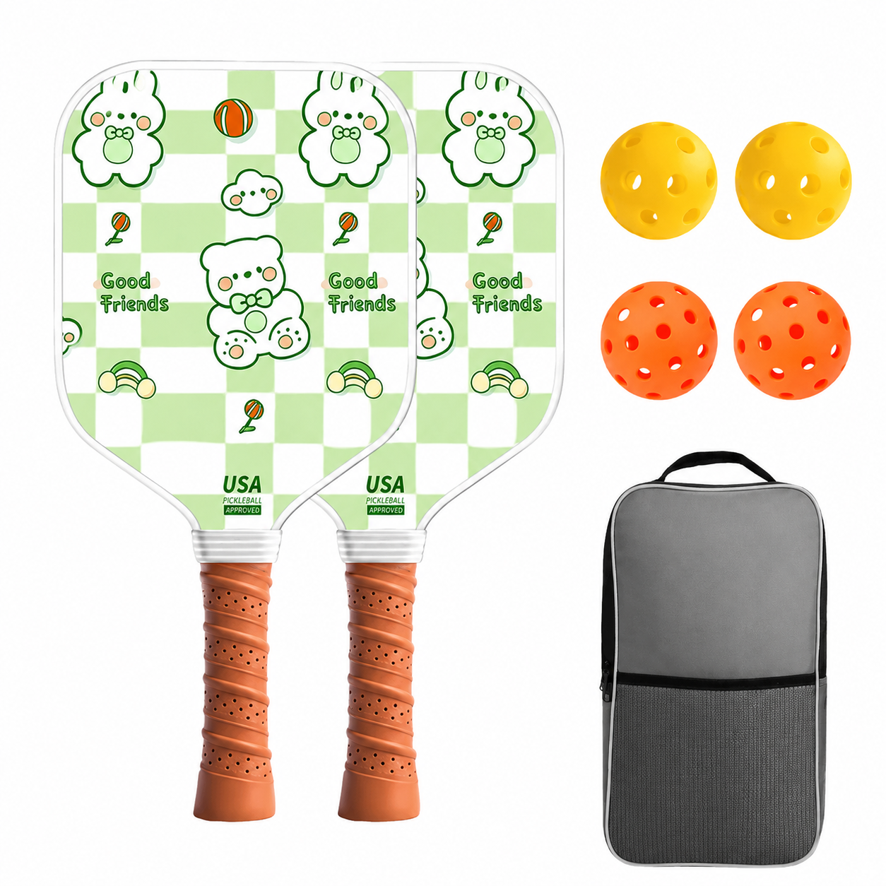 Teenager Pickleball Paddle Set with Cooling Towel (Teddy Bear), Cartoon Junior Paddles, Carry Bag and Indoor/Outdoor Balls for Children — image 4