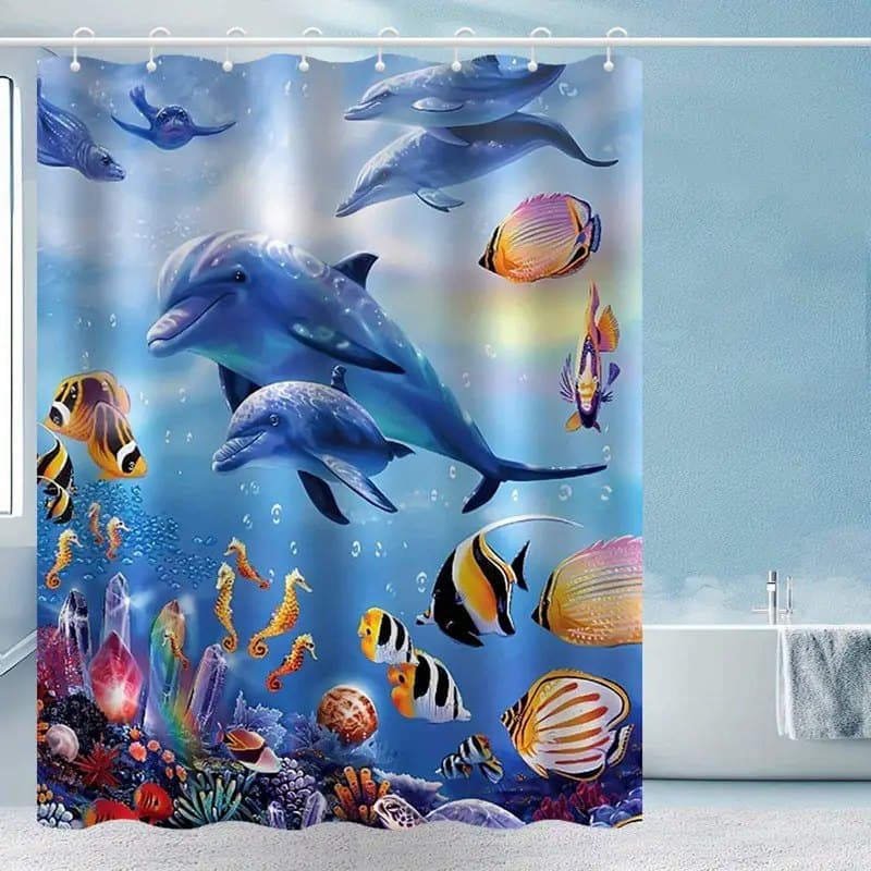 Dolphin Shower Curtain Waterproof Mildew Resistant, 120 × 180cm — image 3