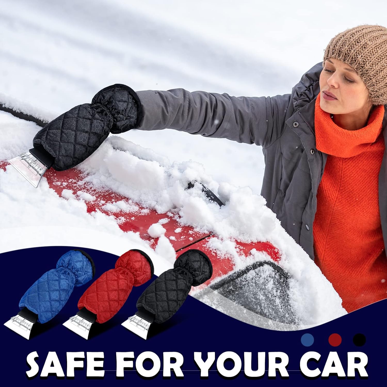 9 Pack Ice Scraper with Glove for Cars Windshield with Mitt Snow Warm Scraper Remover Waterproof Cozy Car Ice Scraper for Car Auto Truck Window Red Black Blue โ image 6