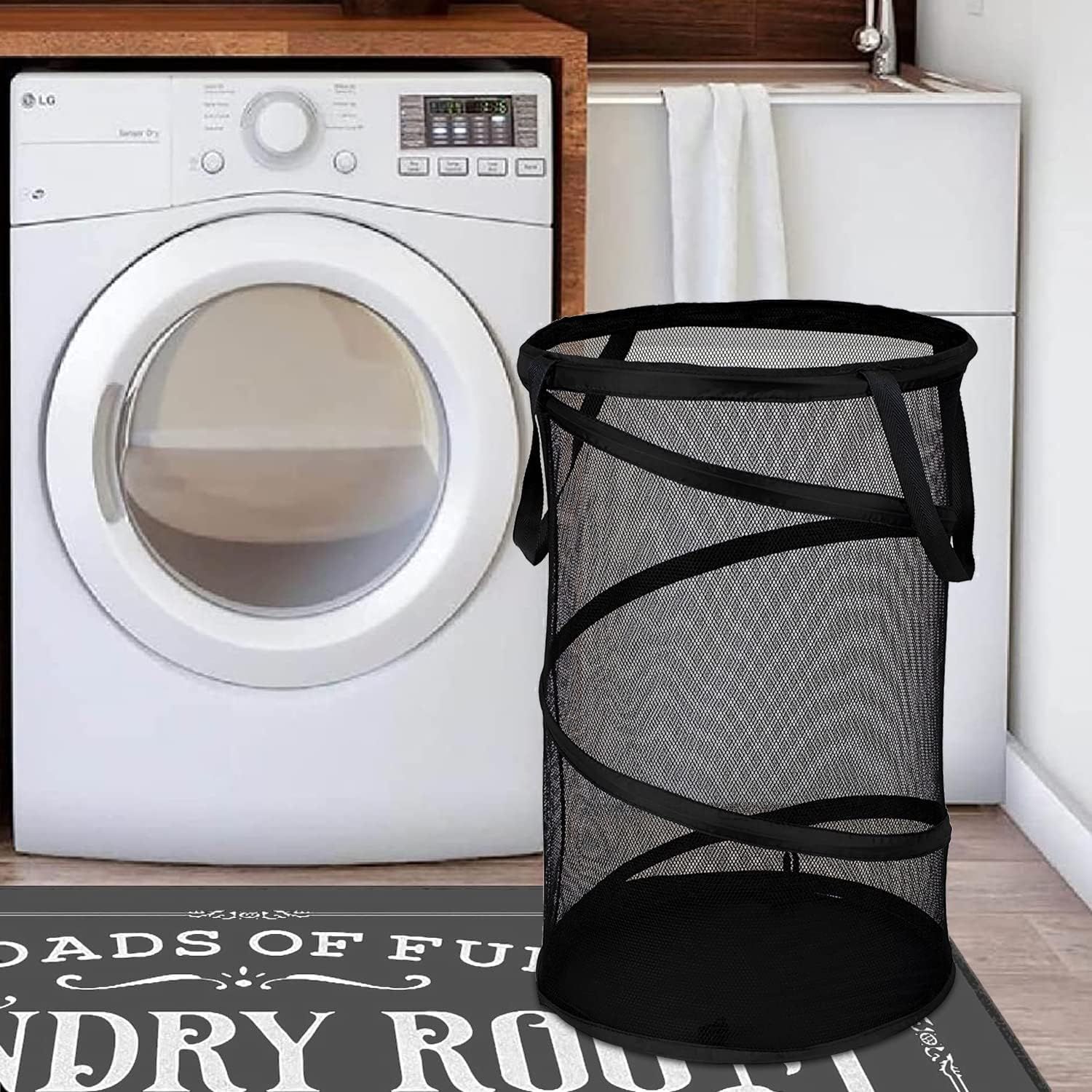 Collapsible Laundry Basket Foldable Mesh Pop Up Hamper with Handles for Laundry Room, Bathroom, Kids Room, College Dorm, Travel, Storage Organizer Black — image 5