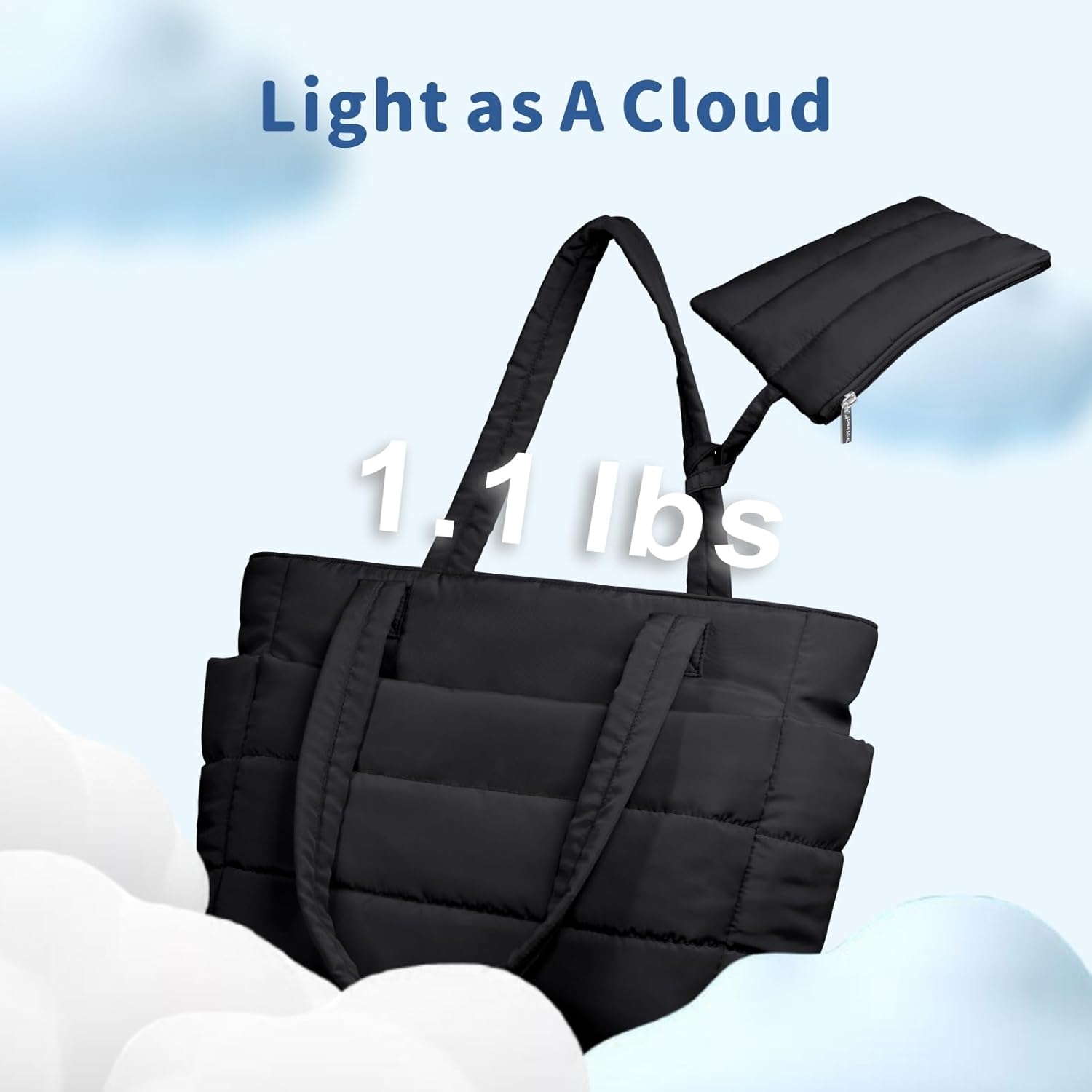 Puffer Tote Bag for Women, Lightweight Puffy Handbag with Compartments, Quilted Shoulder Bag for Work, Travel, Gym — image 4
