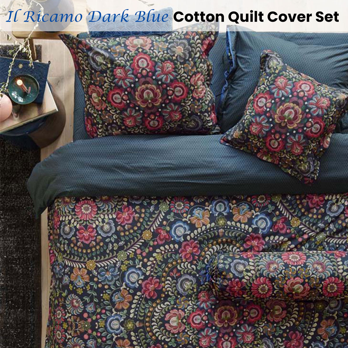 PIP Studio Il Ricamo Dark Blue Cotton Quilt Cover Set Queen — image 2