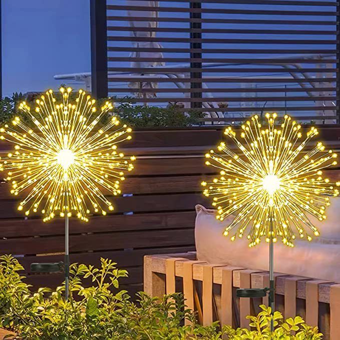 Outdoor Solar Lights Firework, 2 Pack 120 LEDs Waterproof Solar Lights for Outside Garden Yard Pathway Fence - Warm White — image 4
