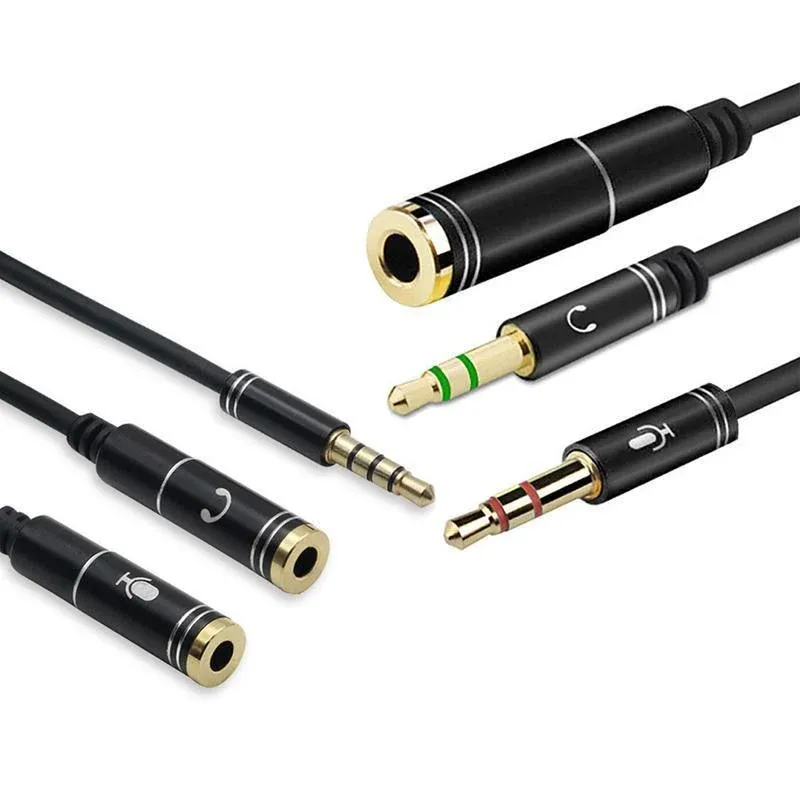 3.5mm AUX Cable Mic Audio Splitter Extension Headphone Adapter Male to Female - 2 Male to 1 Female Jack — image 3