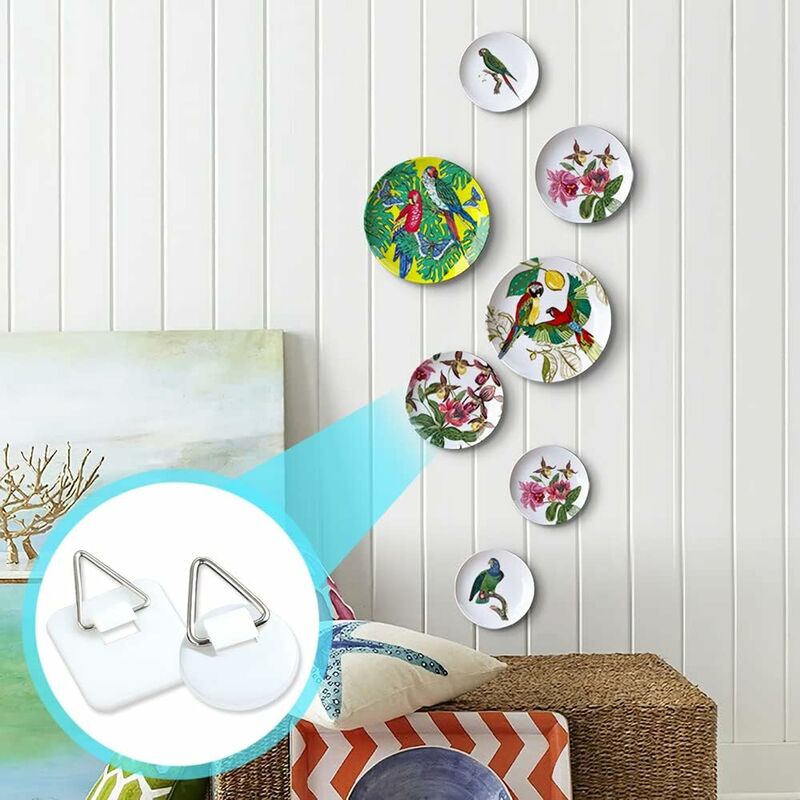 50-Pack 1/" Invisible Adhesive Hangers, Self-Adhesive Vertical Wall Plaque Hangers, Wall Plaques for Plates, Pictures, Decorative Art (White) โ image 4